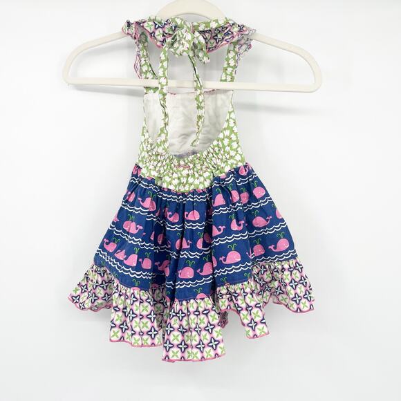 Olive Mae Toddler Girls Whale Gingham Mixed Print Tiered Halter Dress Size 2T - Picture 9 of 9